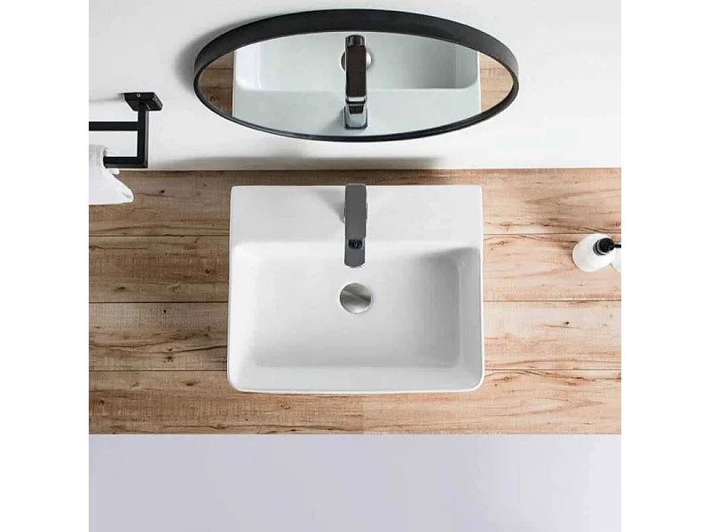 Vasque à poser rectangulaire en céramique VENADO taille S M et L 52 x 42 cm