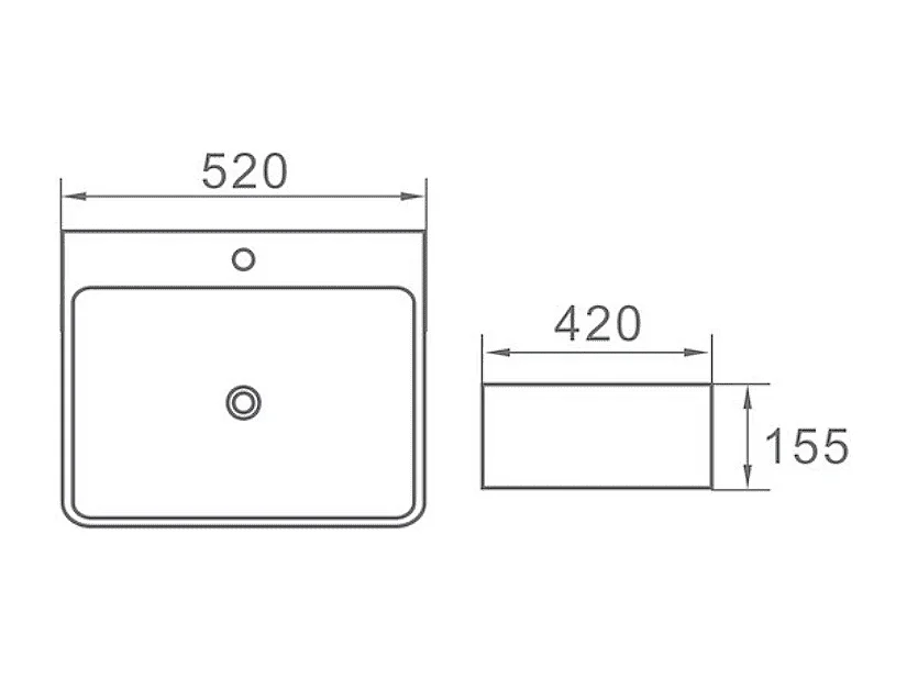 Vasque à poser rectangulaire en céramique VENADO taille S M et L 52 x 42 cm