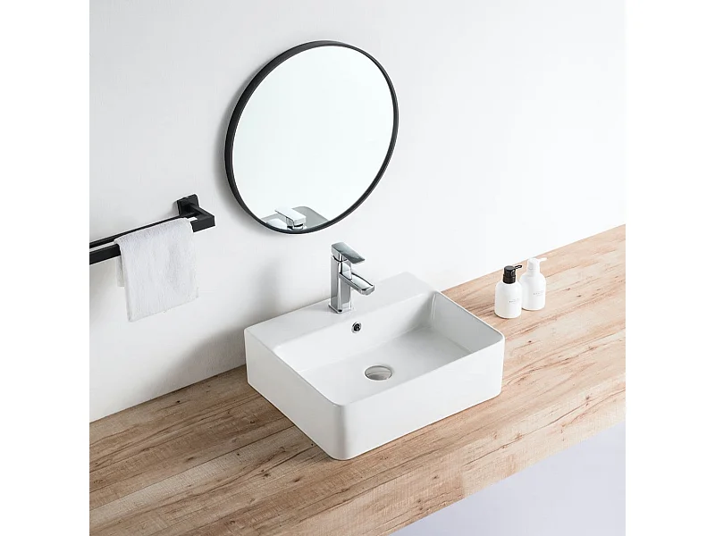 Lavabo blanco brillante sobre encimera cerámico VENADO 52 x 42 cm