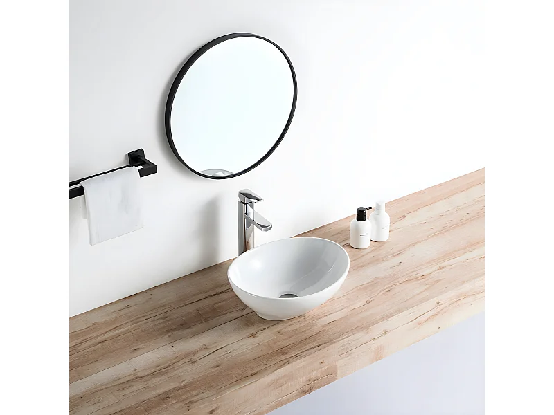 Lavabo blanco brillante sobre encimera cerámico POSADAS 40,5 x 33 cm  40.5 x 33 cm