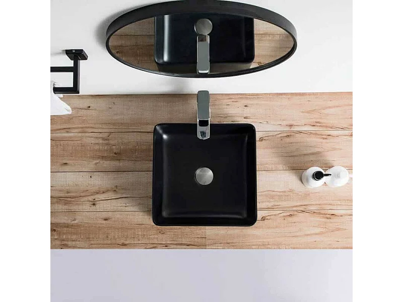 Lavabo negro mate sobre encimera cerámico RIVA 36,5 cm  36.5 x 36.5 cm