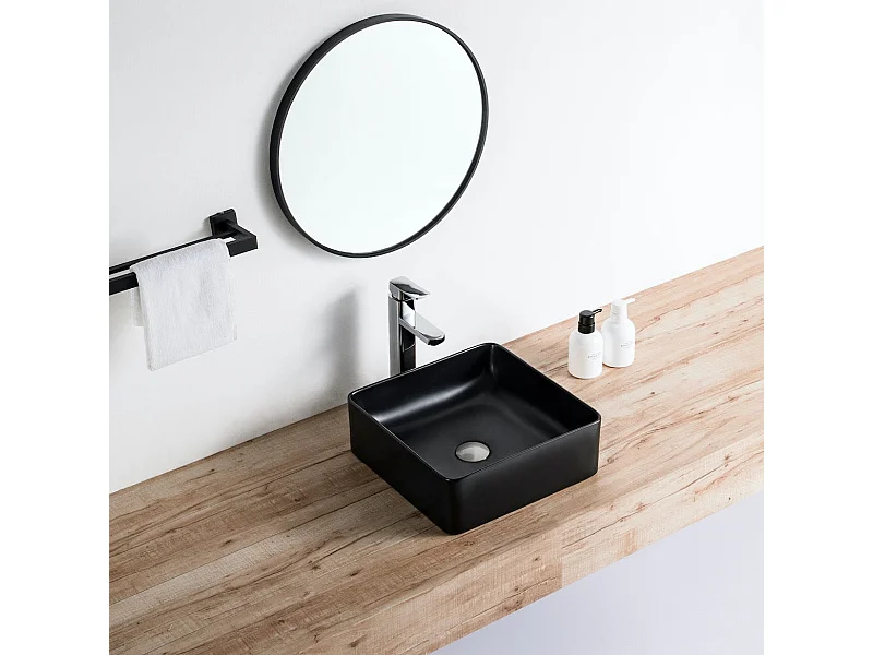 Aufsatzwaschbecken aus glasierter Keramik RIVA 365 cm schwarz matt