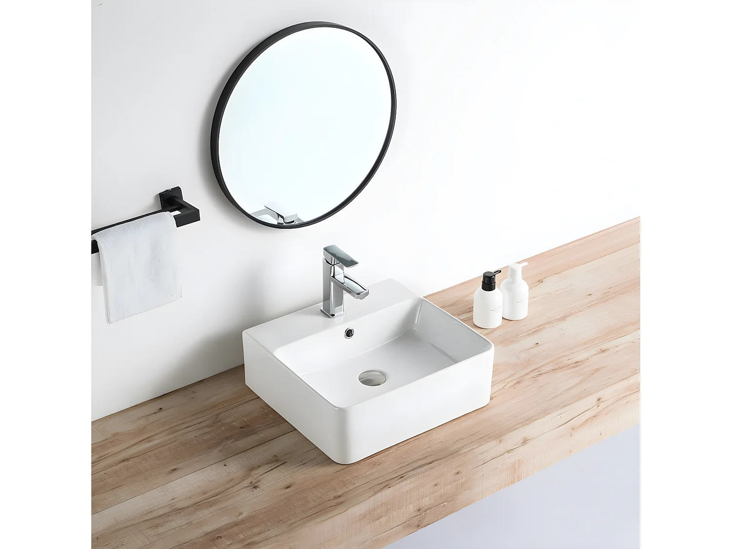 Lavabo blanco brillante sobre encimera cerámico VENADO 46 x 42 cm