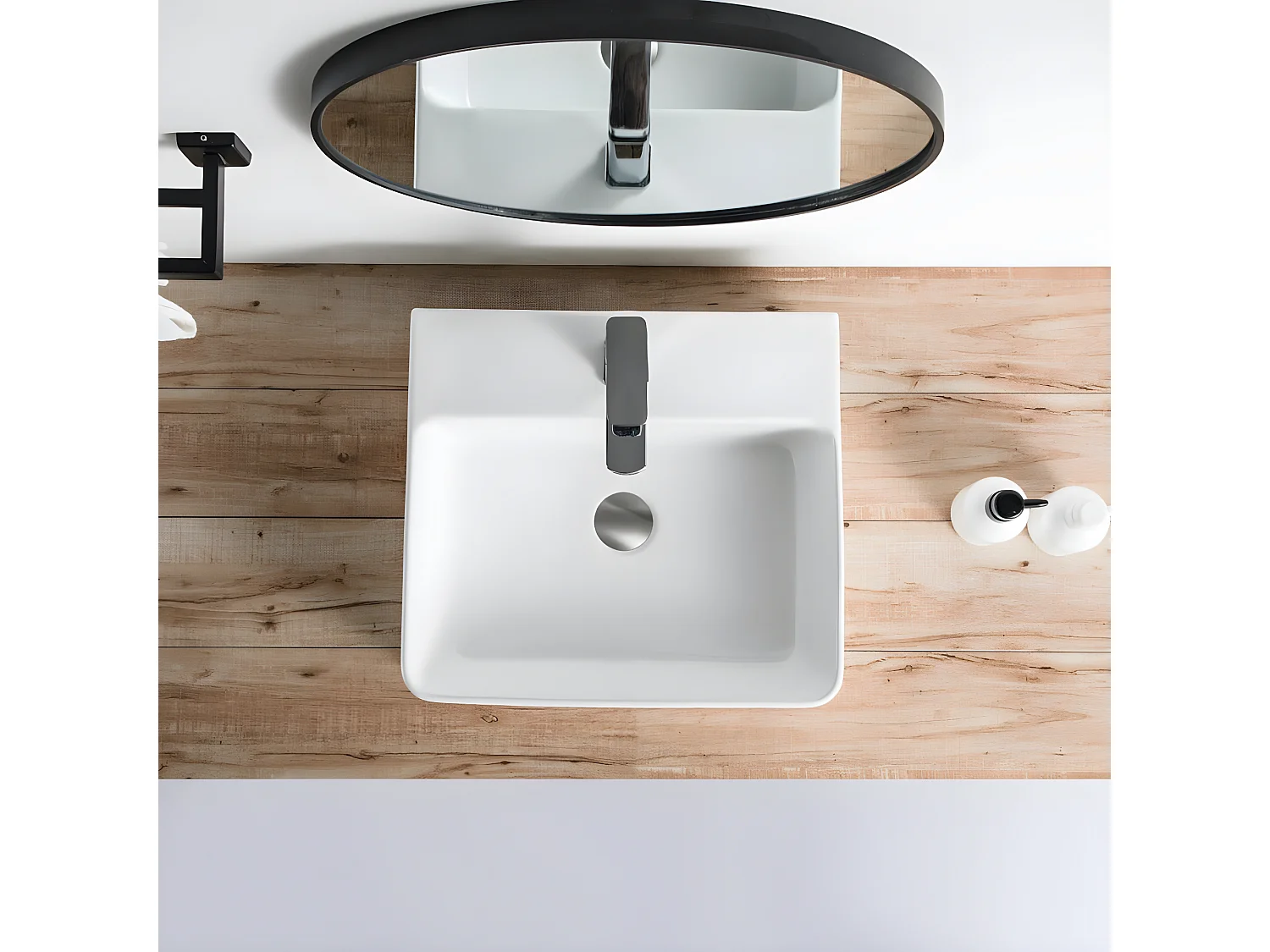 Lavabo blanco brillante sobre encimera cerámico VENADO 46 x 42 cm