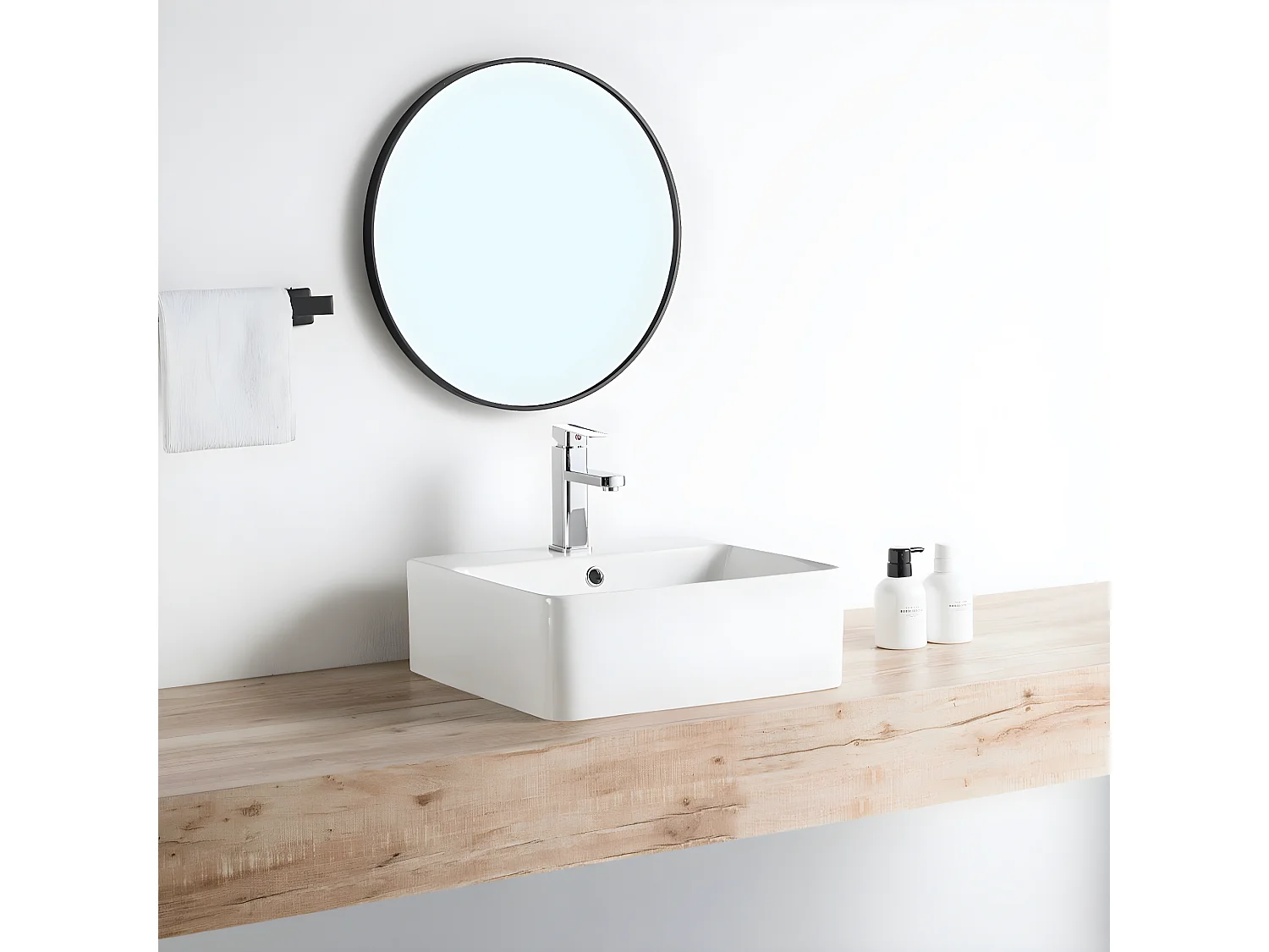 Lavabo blanco brillante sobre encimera cerámico VENADO 46 x 42 cm