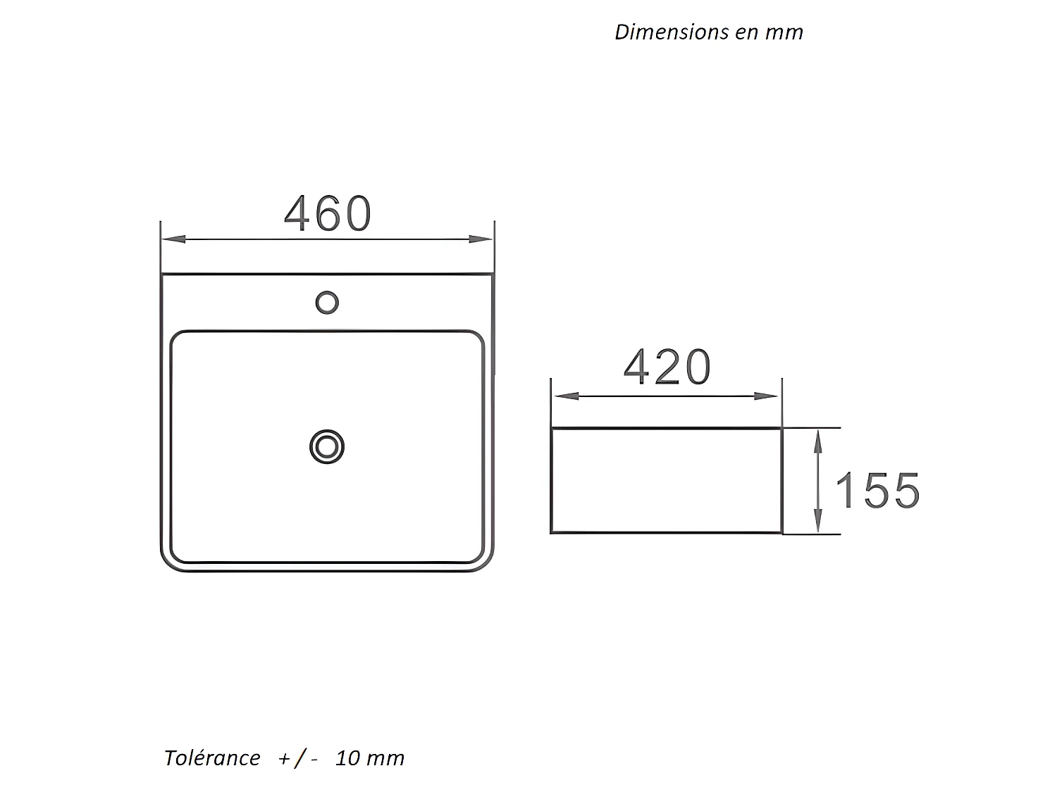 Lavabo blanco brillante sobre encimera cerámico VENADO 46 x 42 cm