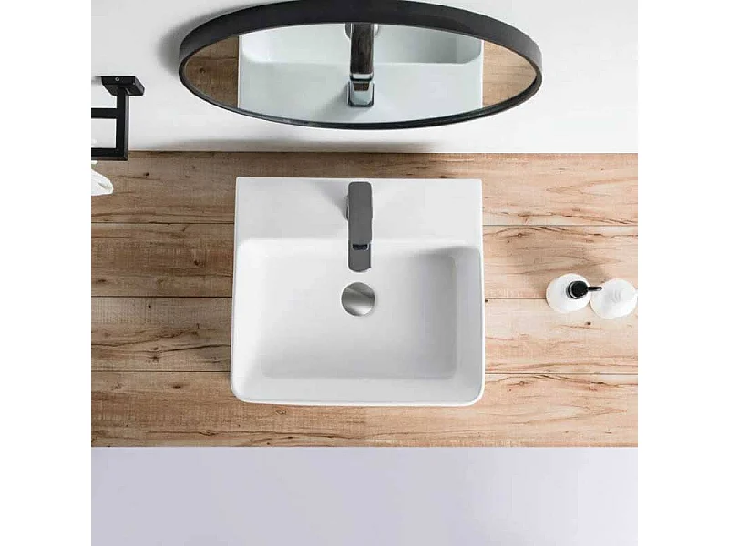 Lavabo blanco brillante sobre encimera cerámico VENADO 46 x 42 cm