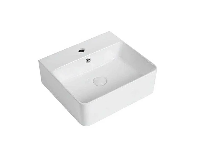 Lavabo blanco brillante sobre encimera cerámico VENADO 46 x 42 cm