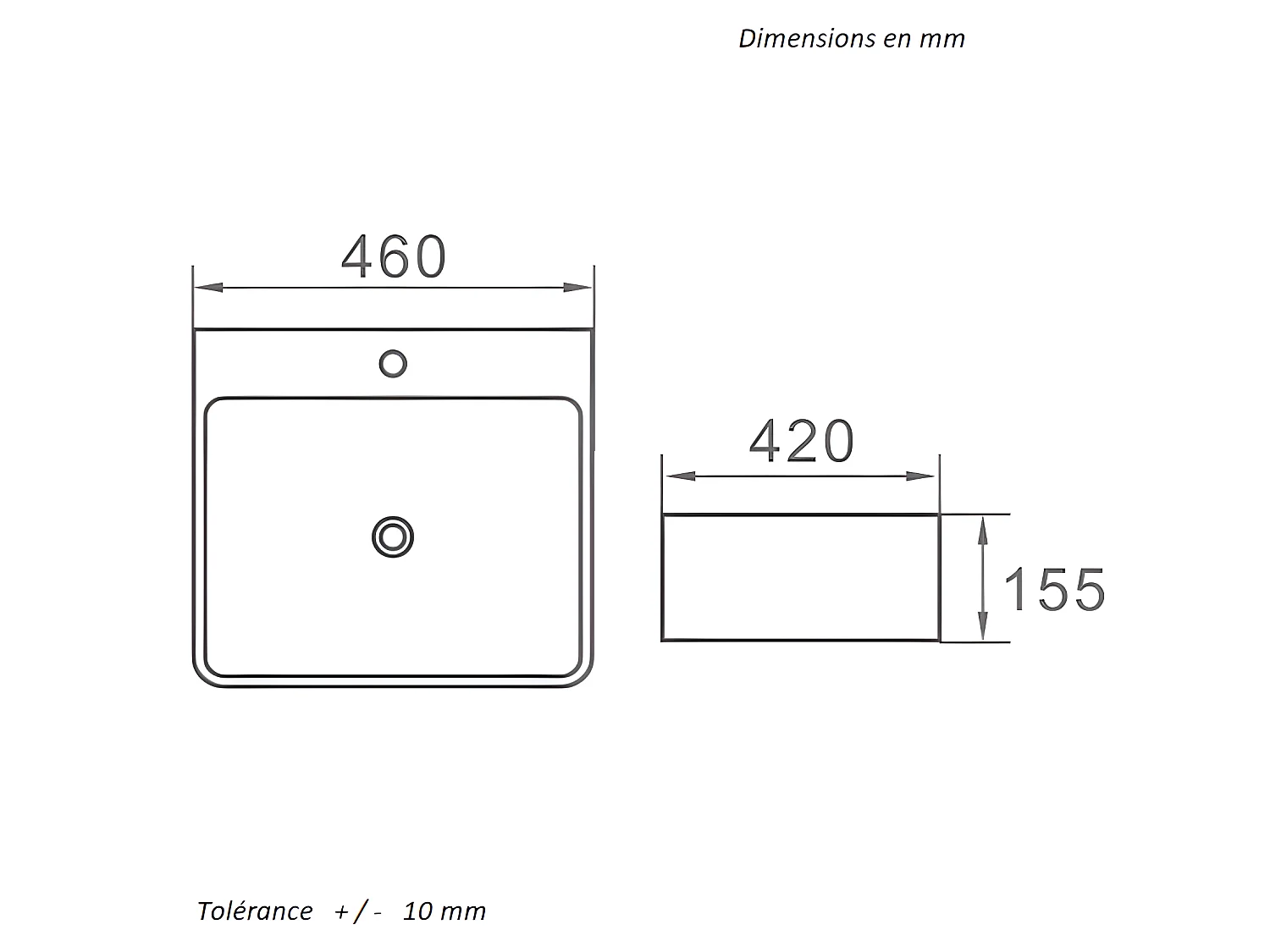 Lavabo blanco brillante sobre encimera cerámico VENADO 46 x 42 cm
