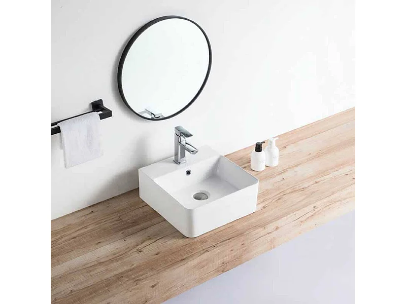 Vasque à poser rectangulaire en céramique VENADO taille S M et L 42 x 42.5 cm