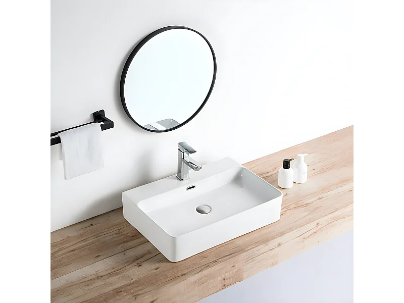 Vasque à poser rectangulaire en céramique ESTERO 60 x 42.5 cm