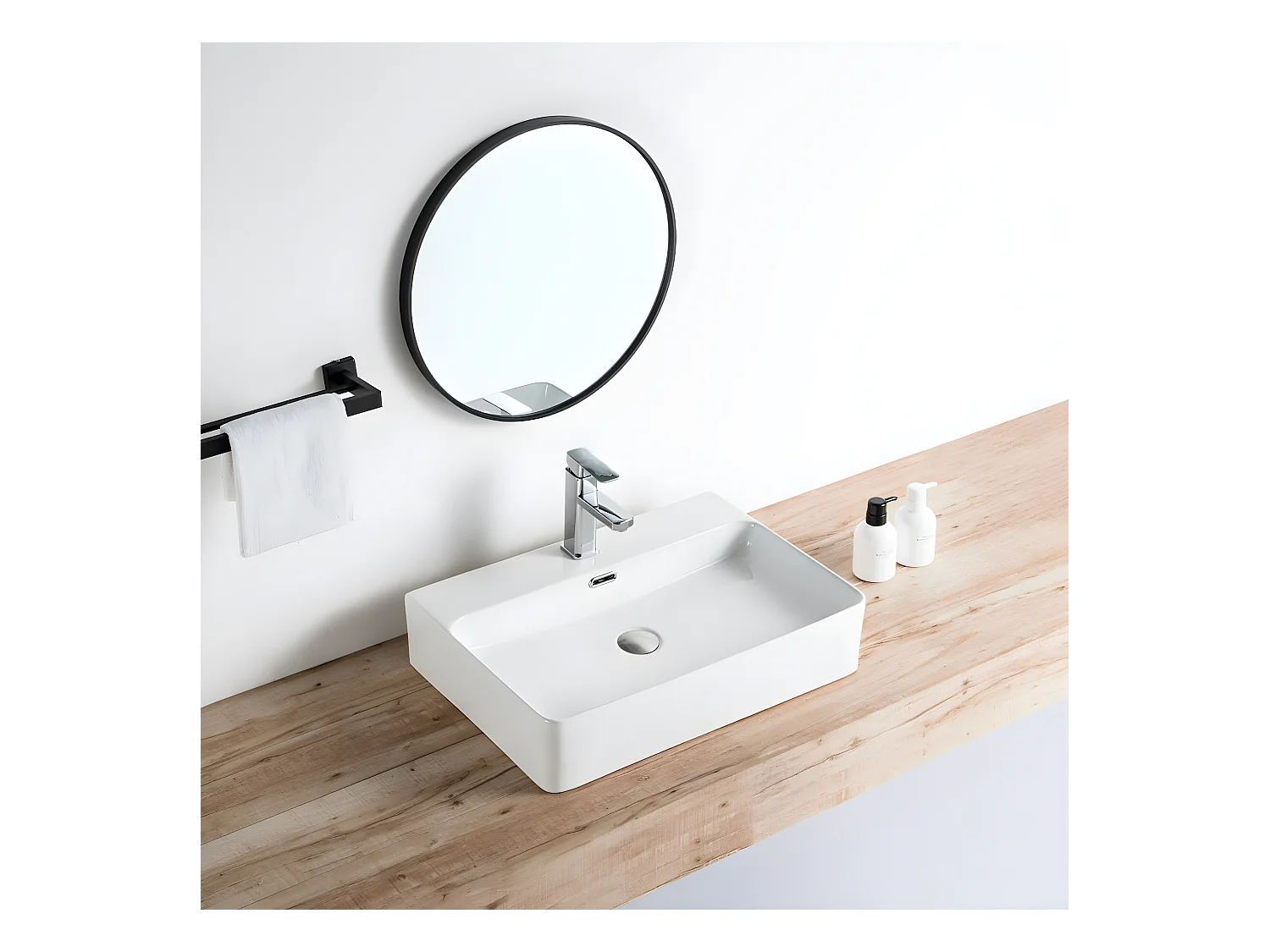 Vasque à poser rectangulaire en céramique ESTERO 60 x 42.5 cm