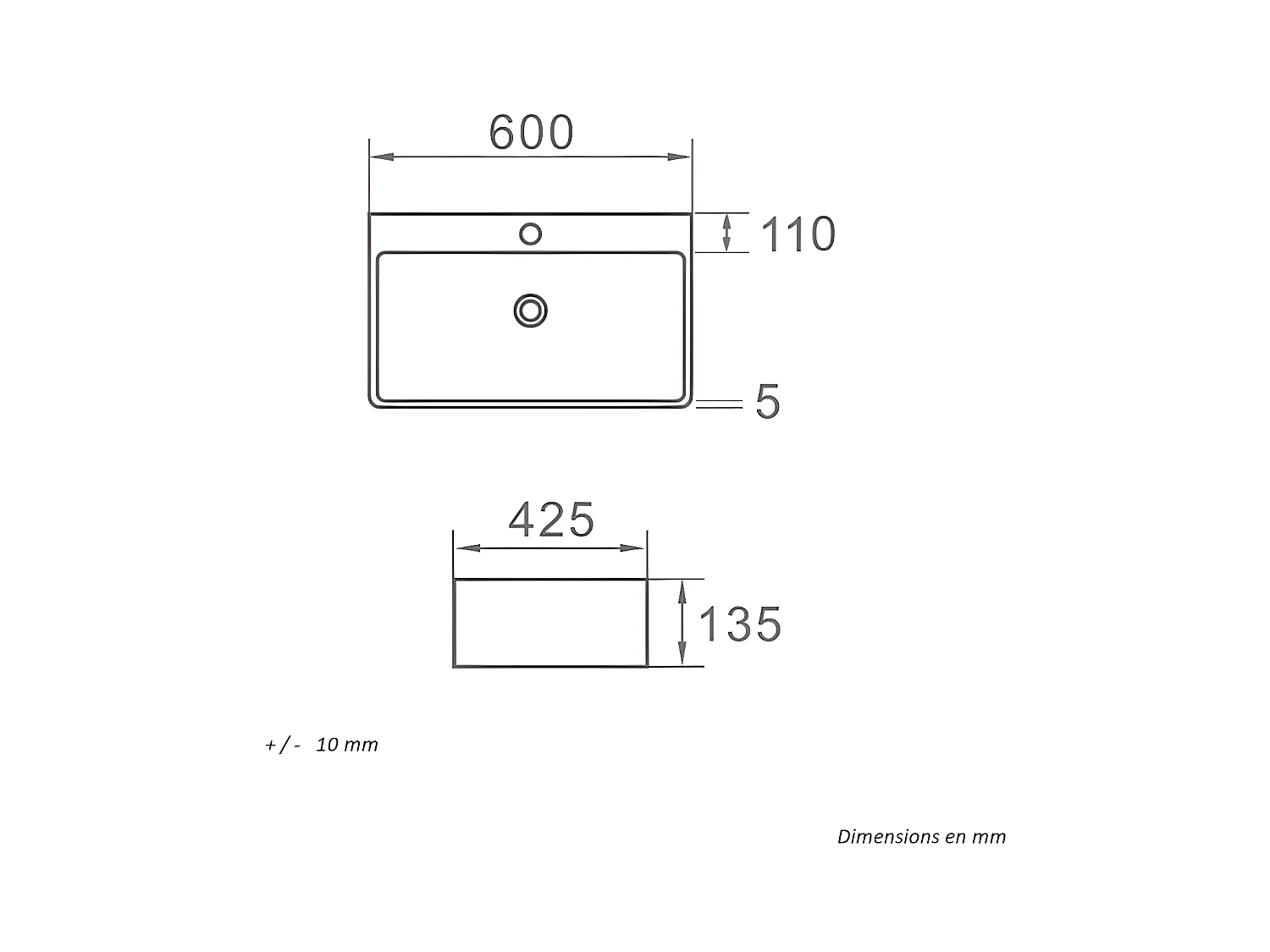 Vasque à poser rectangulaire en céramique ESTERO 60 x 42.5 cm