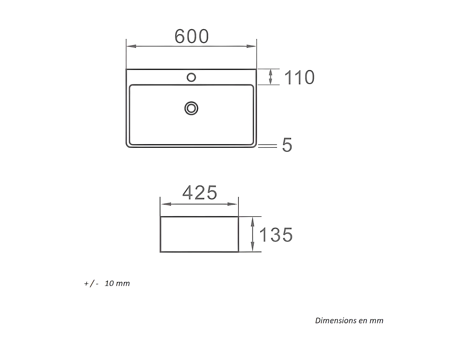 Vasque à poser rectangulaire en céramique ESTERO 60 x 42.5 cm