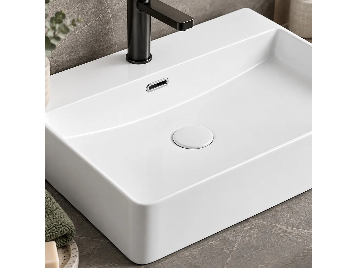 Lavabo blanco brillante sobre encimera cerámico ESTERO 60 x 42,5 cm  60 x 42.5 cm