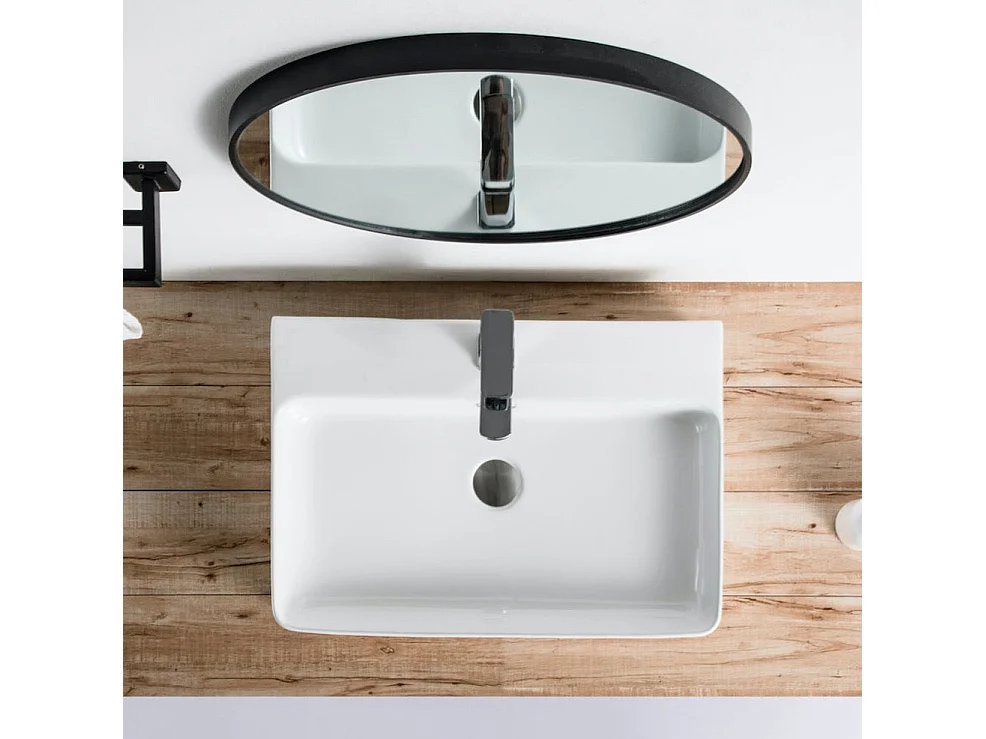 Lavabo blanco brillante sobre encimera cerámico ESTERO 60 x 42,5 cm  60 x 42.5 cm