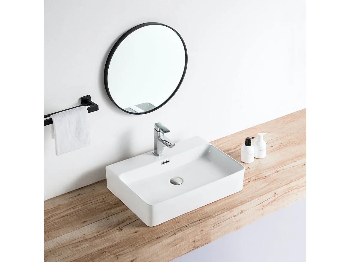 Lavabo blanco brillante sobre encimera cerámico ESTERO 60 x 42,5 cm  60 x 42.5 cm