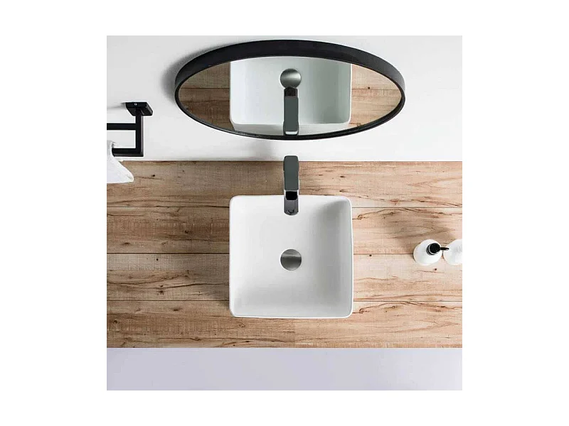 Aufsatzwaschbecken aus glasierter Keramik RIVA blanc 365 cm weiß matt