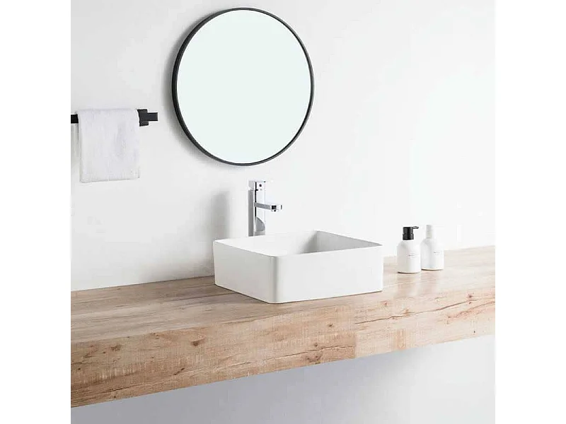 Lavabo blanco mate sobre encimera cerámico RIVA 36,5 cm  36.5 x 36.5 cm