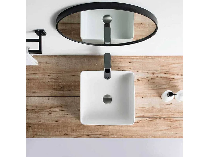 Lavabo blanco mate sobre encimera cerámico RIVA 36,5 cm  36.5 x 36.5 cm