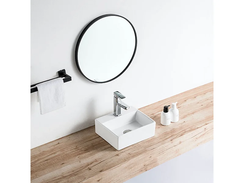 Lavabo blanco brillante sobre encimera cerámico SALTA 33 x 29 cm