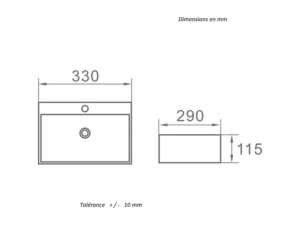Lavabo blanco brillante sobre encimera cerámico SALTA 33 x 29 cm