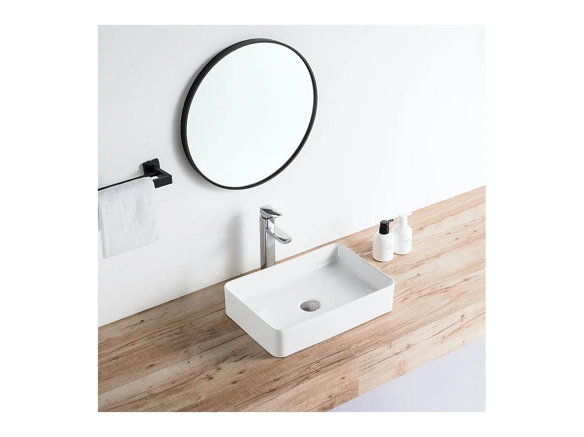 Lavabo blanco brillante sobre encimera cerámico RISTA 50 x 34 cm