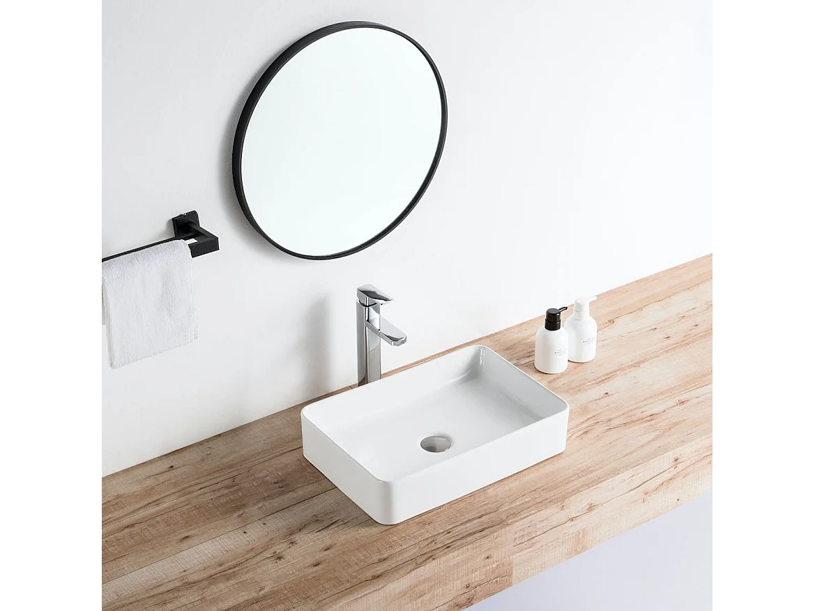 Lavabo blanco brillante sobre encimera cerámico RISTA 50 x 34 cm