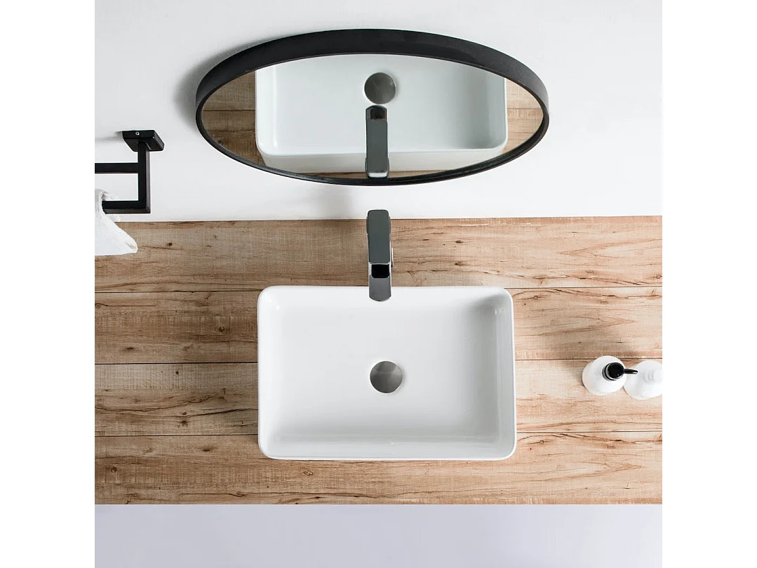 Lavabo blanco brillante sobre encimera cerámico RISTA 50 x 34 cm