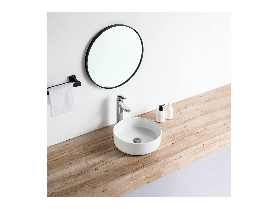 Lavabo blanco brillante sobre encimera cerámico MENDOZA Ø 36 cm  Ø36 cm