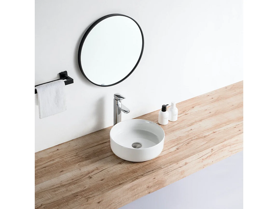 Lavabo blanco brillante sobre encimera cerámico MENDOZA Ø 36 cm  Ø36 cm