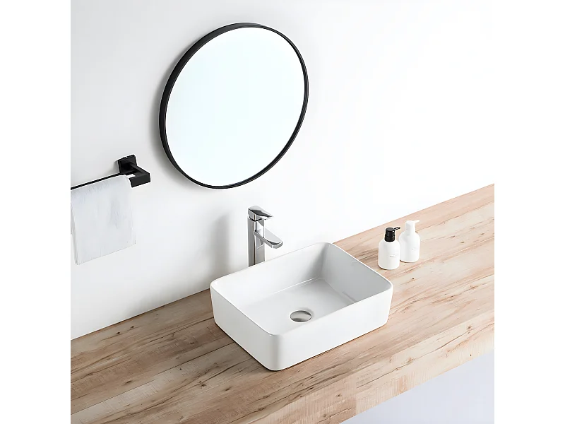 Lavabo blanco brillante sobre encimera cerámico CORDOBA 48 x 37 cm