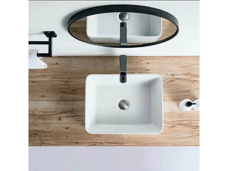 Lavabo blanco brillante sobre encimera cerámico CORDOBA 48 x 37 cm