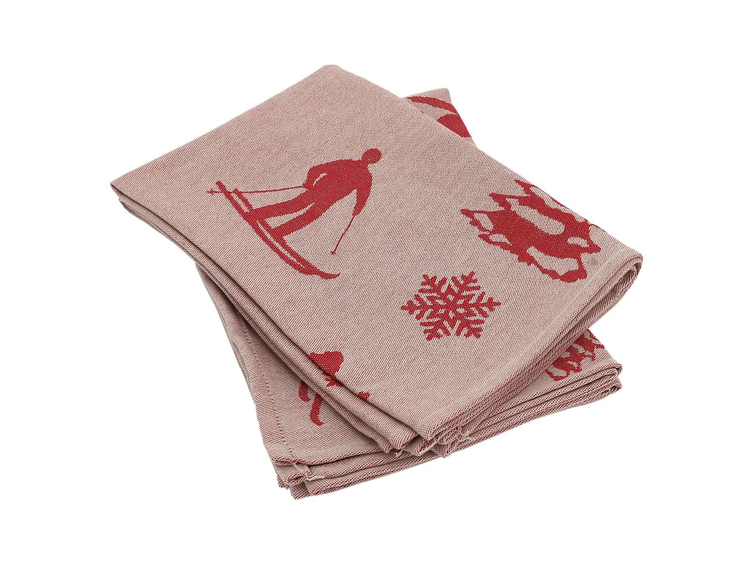 Lot de 2 torchons de cuisine toile 50x70 cm coton SKI rouge