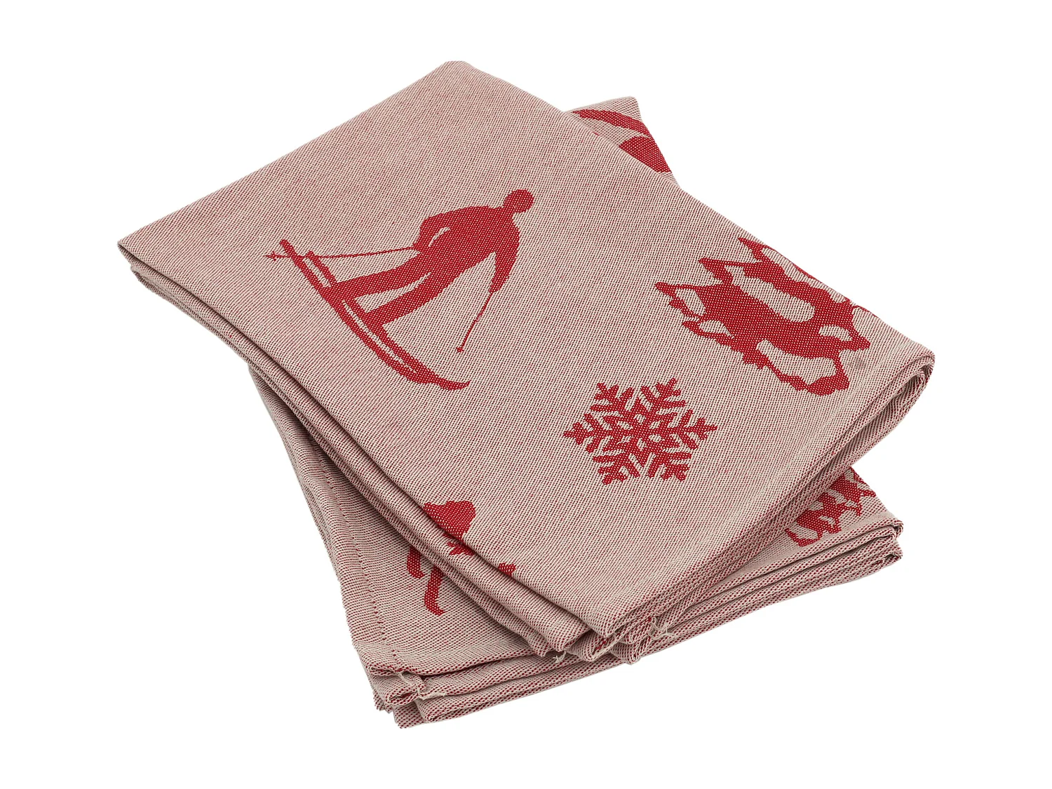 Lot de 2 torchons de cuisine toile 50x70 cm coton SKI rouge