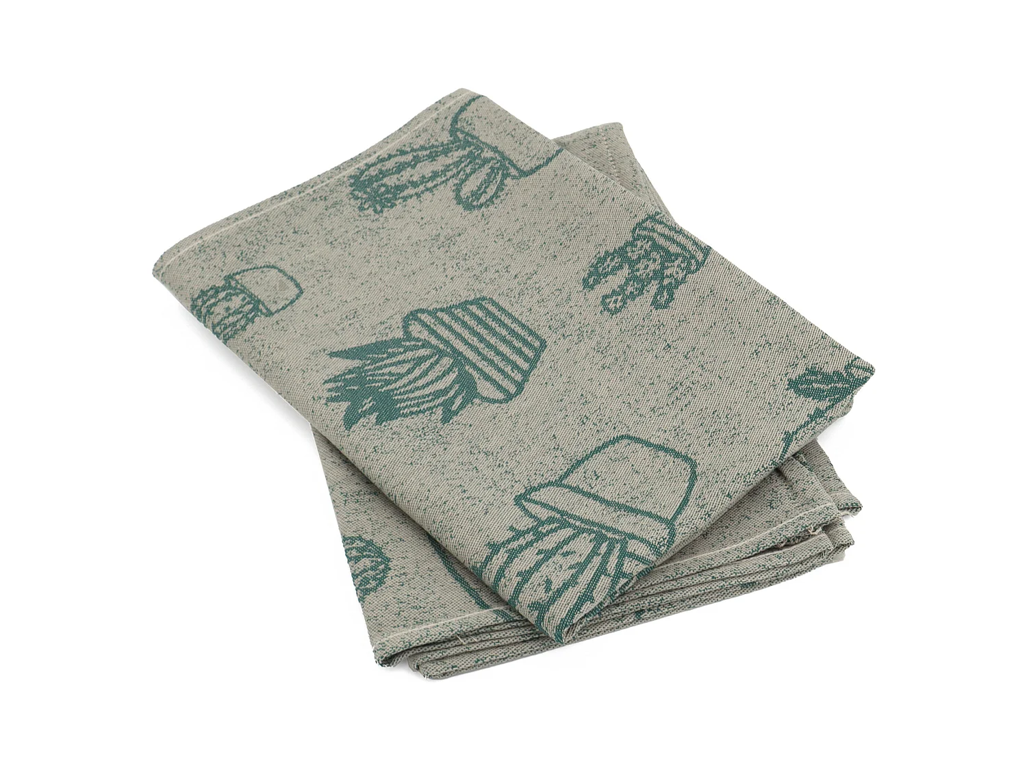 Lot de 2 torchons de cuisine toile 50x70 cm coton CACTUS vert