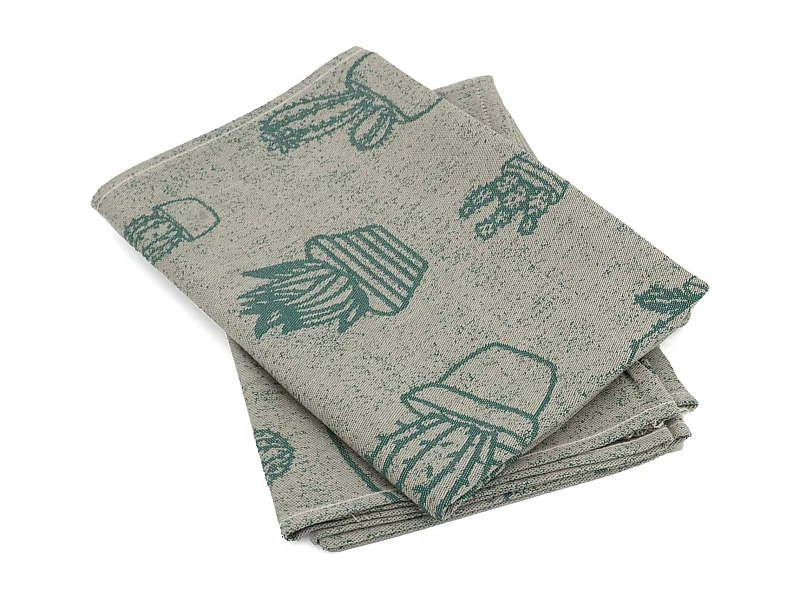 Lot de 2 torchons de cuisine toile 50x70 cm coton CACTUS vert