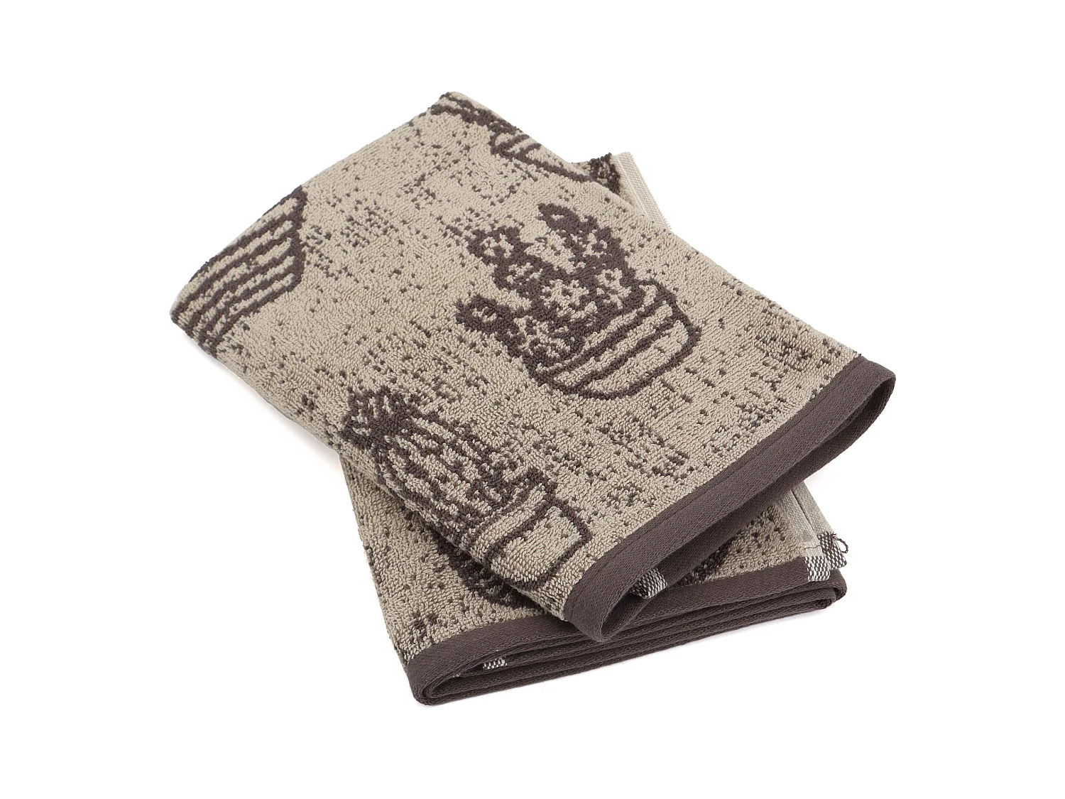 Lot de 2 torchons de cuisine éponge 50x50 cm coton CACTUS marron