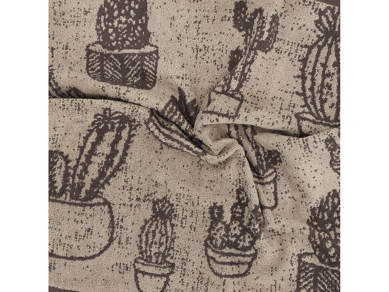 Lot de 2 torchons de cuisine éponge 50x50 cm coton CACTUS marron