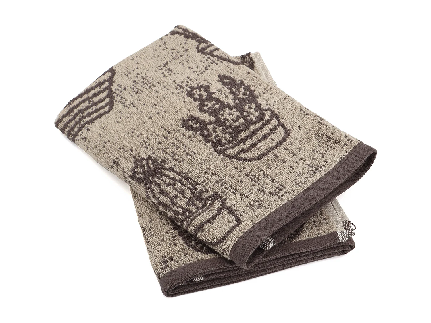 Lot de 2 torchons de cuisine éponge 50x50 cm coton CACTUS marron