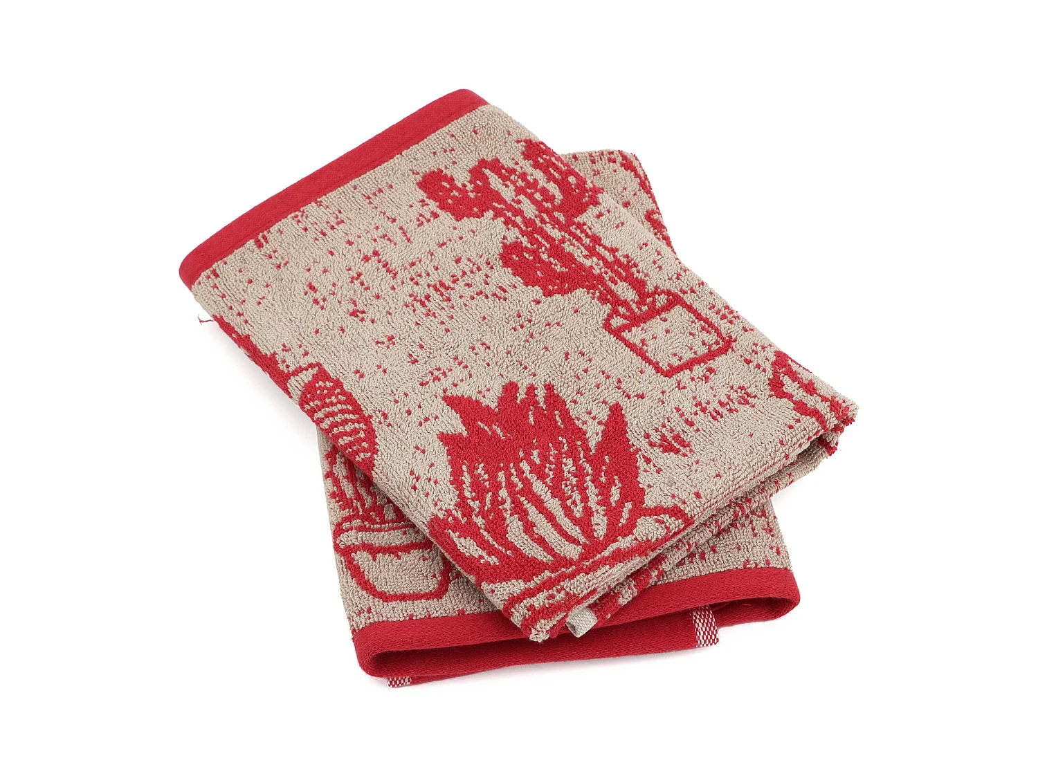 Lot de 2 torchons de cuisine éponge 50x50 cm coton CACTUS rouge