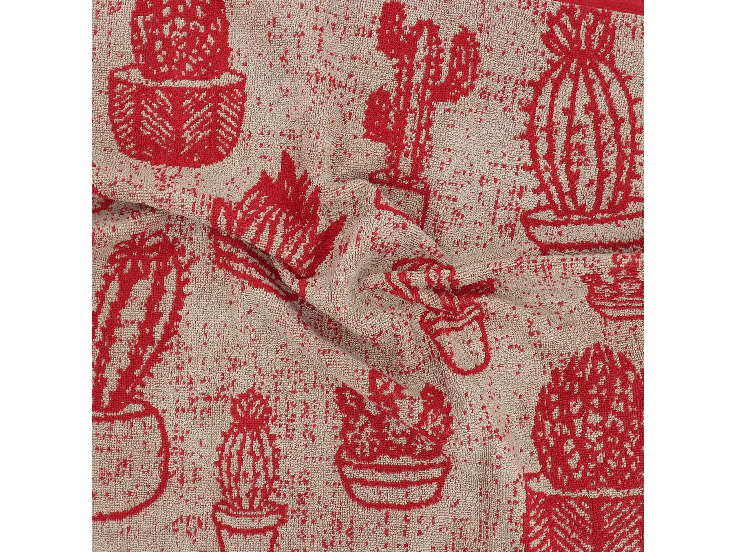 Lot de 2 torchons de cuisine éponge 50x50 cm coton CACTUS rouge