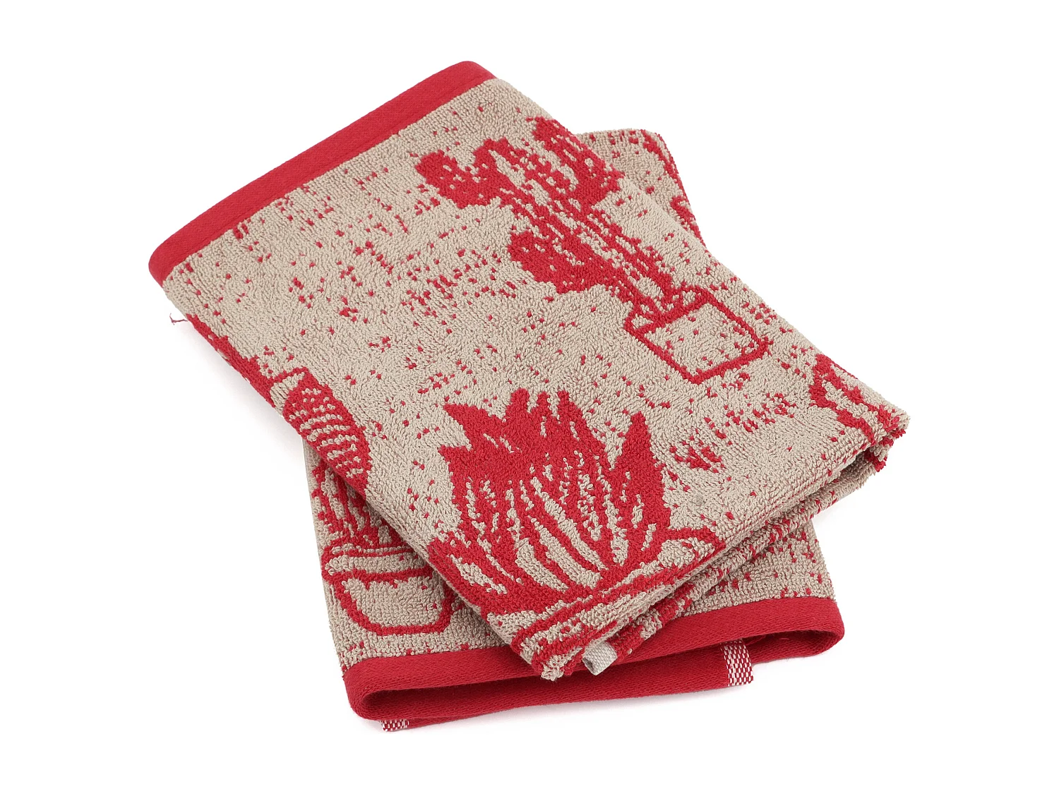 Lot de 2 torchons de cuisine éponge 50x50 cm coton CACTUS rouge
