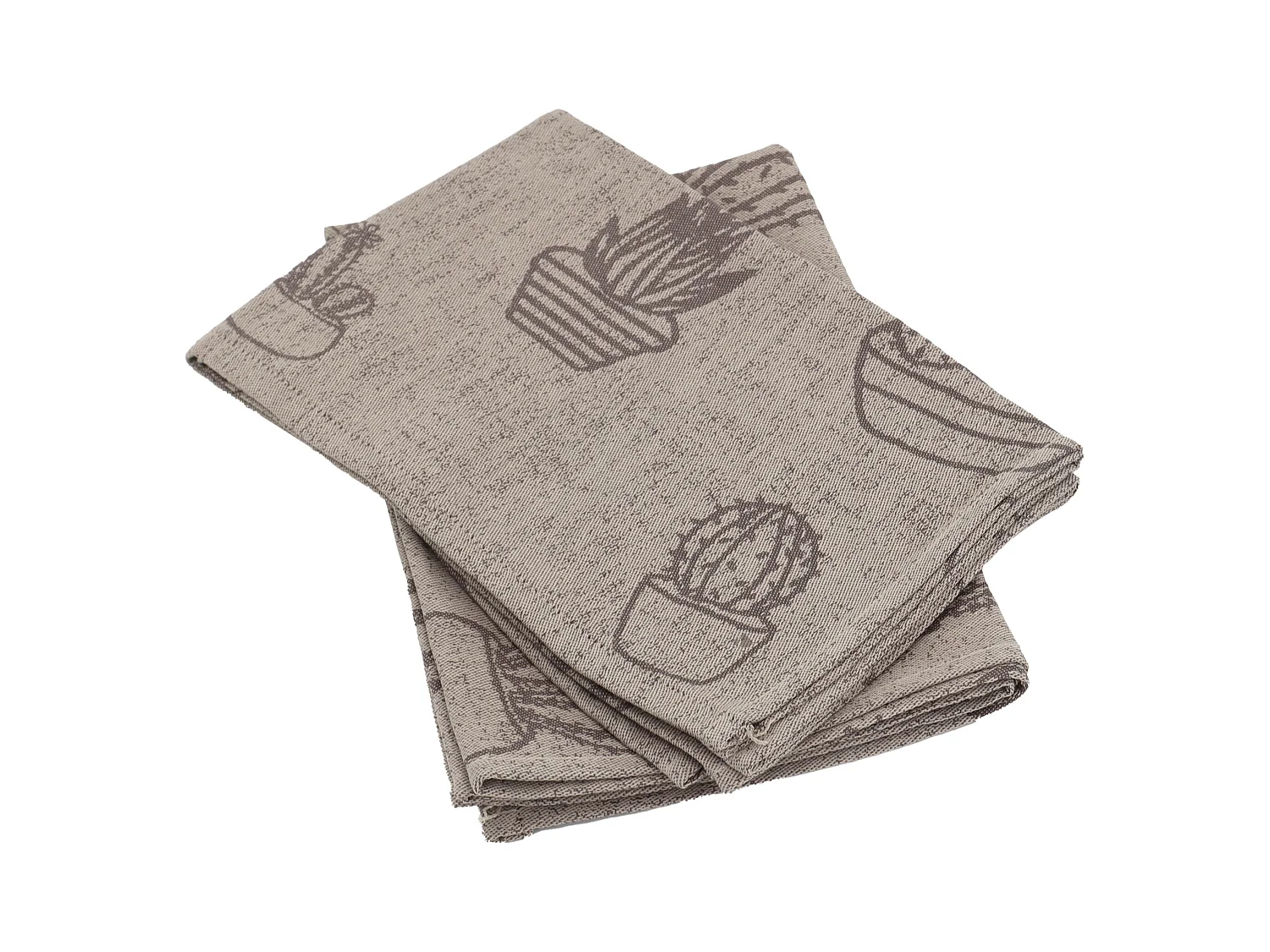 Lot de 2 torchons de cuisine toile 50x70 cm coton CACTUS marron