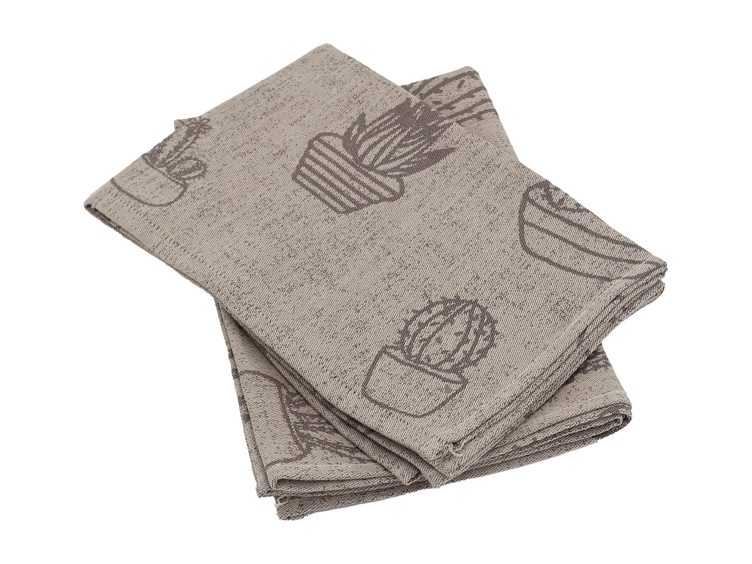 Lot de 2 torchons de cuisine toile 50x70 cm coton CACTUS marron