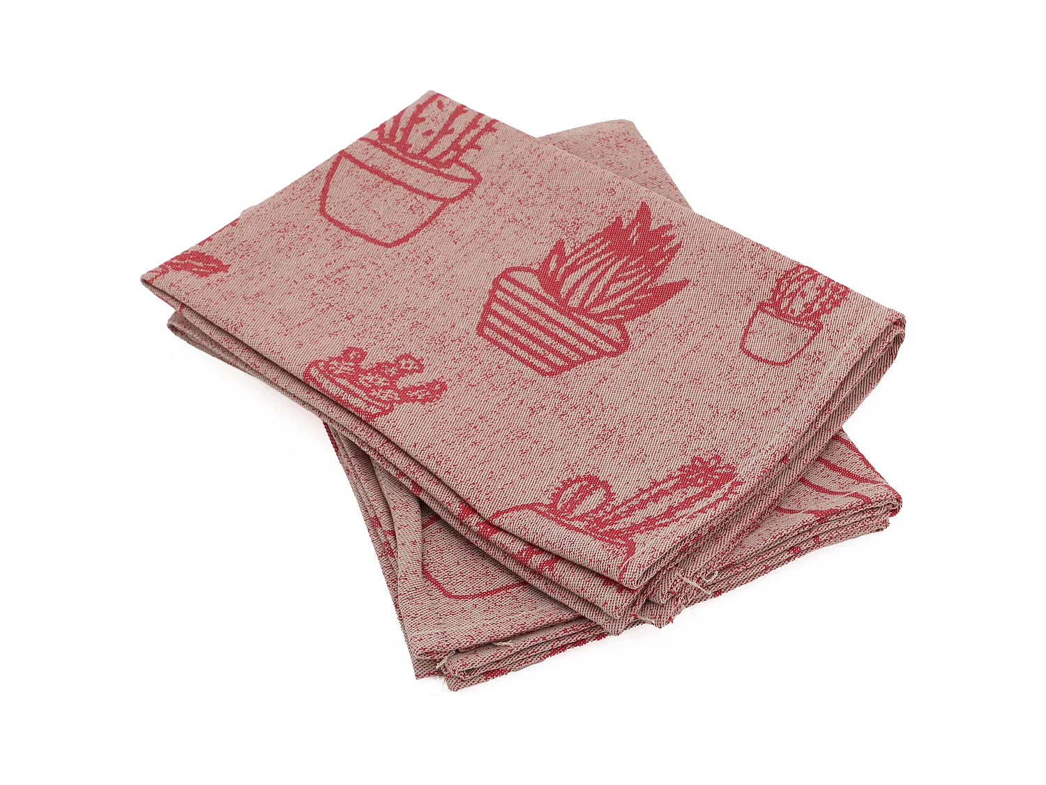 Lot de 2 torchons de cuisine toile 50x70 cm coton CACTUS rouge