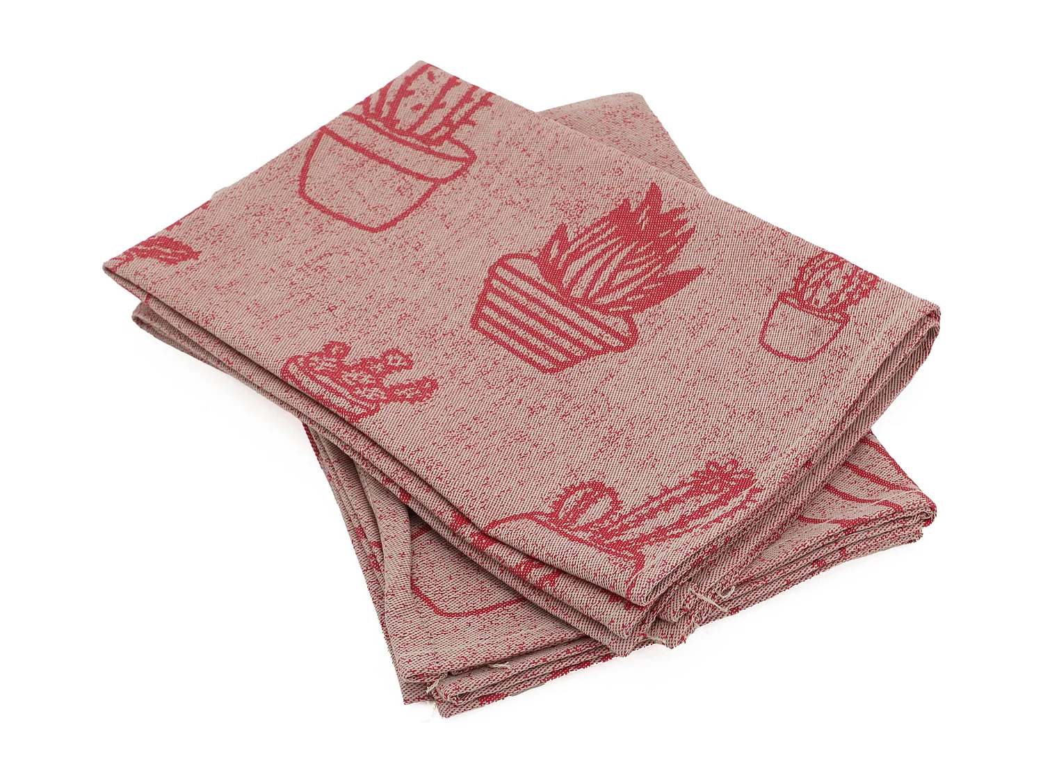 Lot de 2 torchons de cuisine toile 50x70 cm coton CACTUS rouge