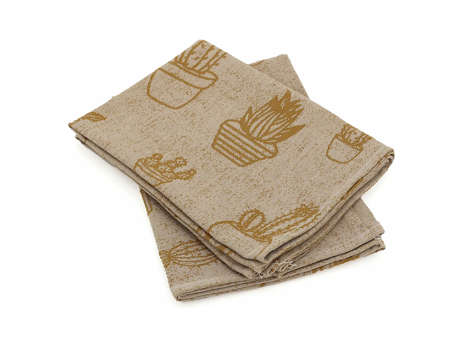 Lot de 2 torchons de cuisine toile 50x70 cm coton CACTUS jaune