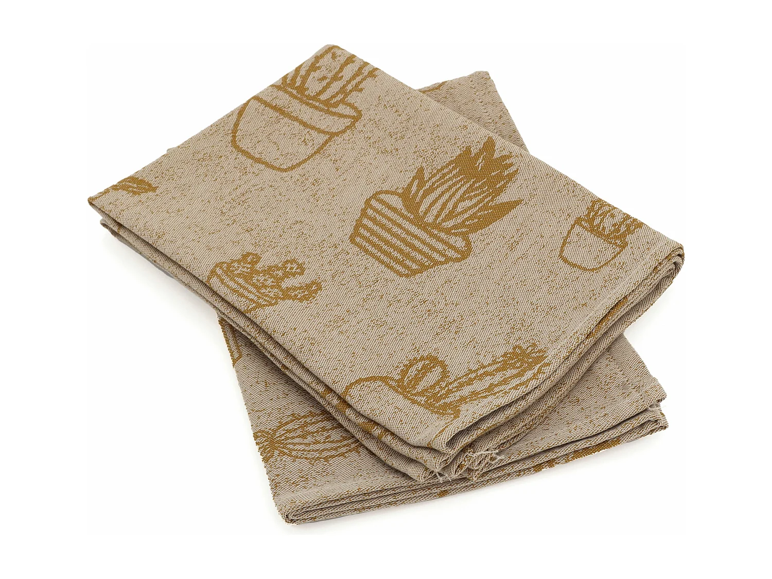 Lot de 2 torchons de cuisine toile 50x70 cm coton CACTUS jaune