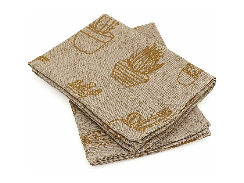 Lot de 2 torchons de cuisine toile 50x70 cm coton CACTUS jaune